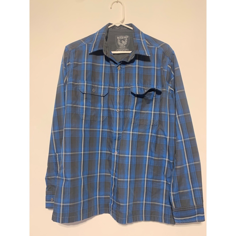 Kuhl Mens Size M Blue Plaid Eluxur LS Button Front Shirt 15F Missing Buttons